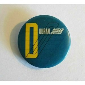 Duran Duran Badge Button Vintage 1980's Pinback New Wave Blue Yellow 1.25"